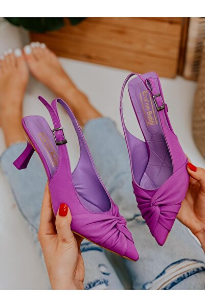 ERVANIN BUTİĞİ Mor Saten (Bow) Fiyonk Detay Kadın Stiletto