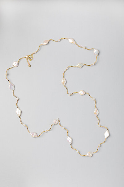 So CHIC... Antik İnci 18 Ayar Sarı Altın Kaplama 95 Cm Gümüş Kolye