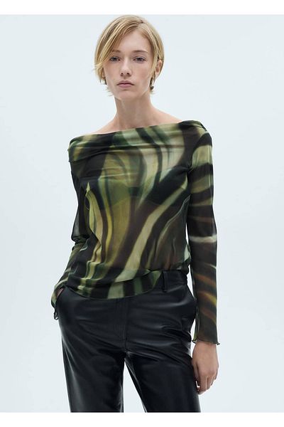 MANGO Woman Semi-Transparent Print Blouse