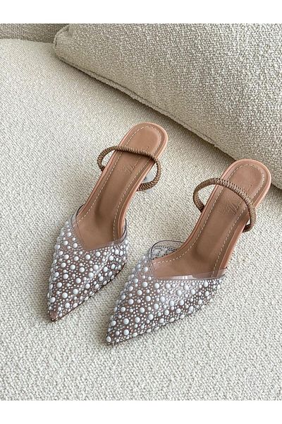 ERVANIN BUTİĞİ Bridal Nude Pearl Detailed Women's Stilettos