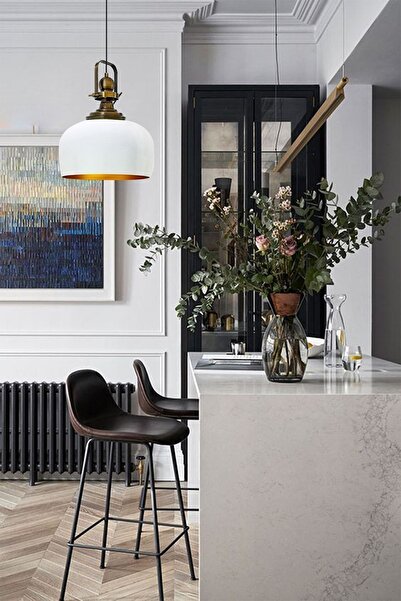 Bamyum Beyaz Renk Eskitme Başlıklı Tekli Avize Salon Masaüstü Mutfak Cafe Tekli Sarkıt Lamba Vintage