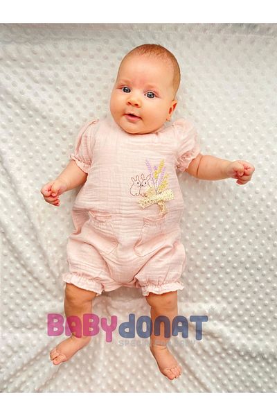 Babydonat Cotton Muslin Baby Girl Jumpsuit - Floral Embroidered