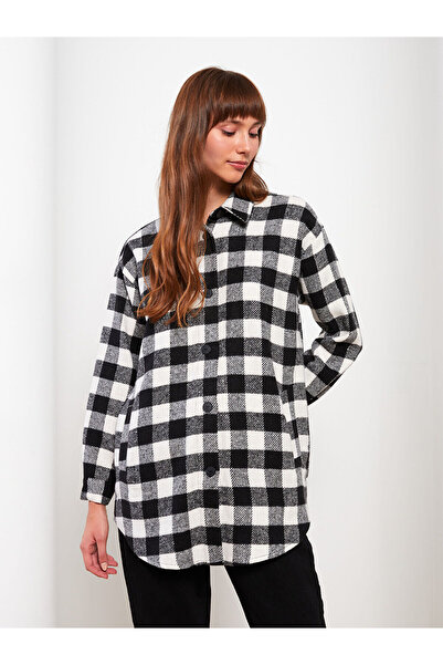 LC Waikiki Голяма дамска риза с кариран габардин с дълъг ръкав Lcwk