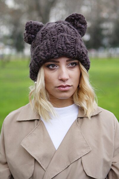 Bay Şapkacı Çift Ponponlu Kadın Siyah Bere 4114