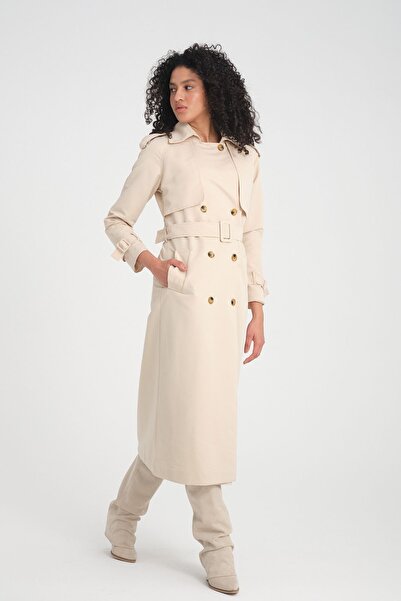 Soydan Güner Su Itici Özellikli Reglan Kol Ara Boy Trençkot Krem 5789