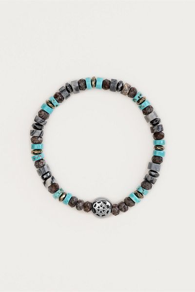So CHIC... Hematite And Chalcedony Stone Steel Men's Adjustable Bracelet