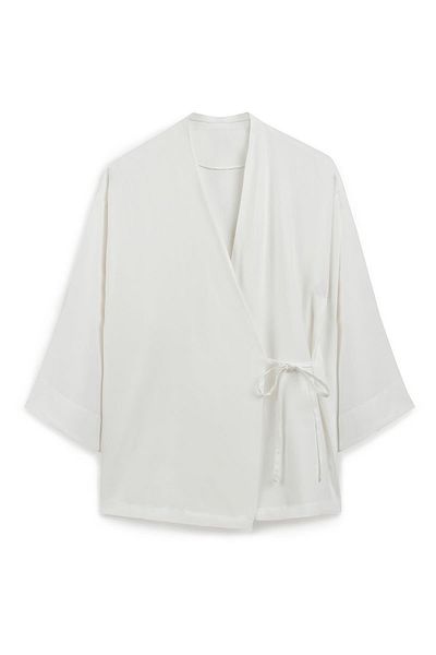 praye White GaBardine Kimono - Tie-up Design