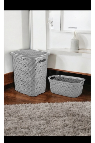 Estava Home 2'li Örgü Çamaşır Sepeti Seti Gri