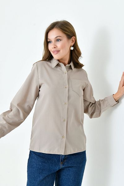 enmodaiçgiyim Γυναικείο πουκάμισο Mink Short Model Basic – Κομψό, ίσιο κούρεμα, για καθημερινή χρήση και χρήση γραφείου με τσέπες