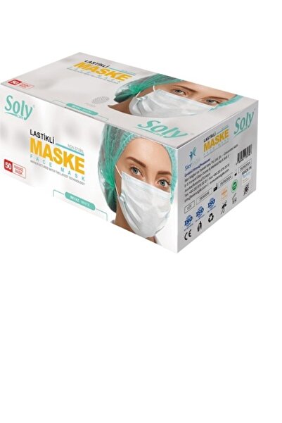 Soly Care 3 Katlı Ultrasonik Telli Sarı Maske 5 Paket (250 Adet)