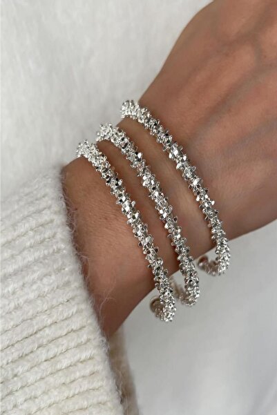 şira sirius Kadın Trend Gümüş Renk, Işıltılı Çelik Bileklik, Bilezik