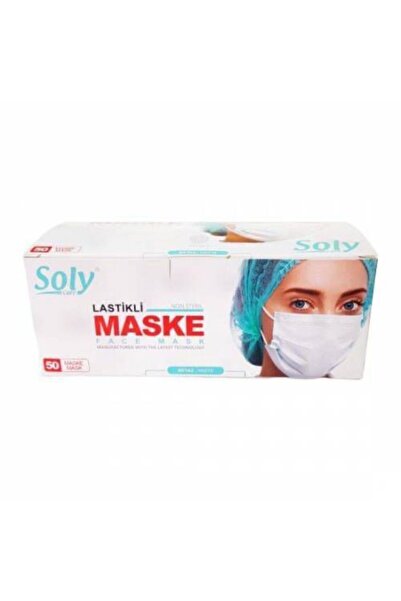 Soly Beyaz Care 50 Adet 50'li 1 Kutu Üç Katlı Lastikli Burun Telli Cerrahi Maske