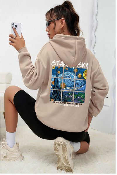 halowear Φούτερ από πλεκτό ύφασμα Unisex 2ip Raster Beige Starry Sky