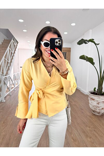 2she Yandan Bağlamalı Poplin Gömlek-Sarı