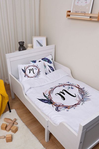 Tuğba Kuğu Park Bed Crib Bedding Set (80x120) - Letter Series - Navy Blue Floral - Letter M