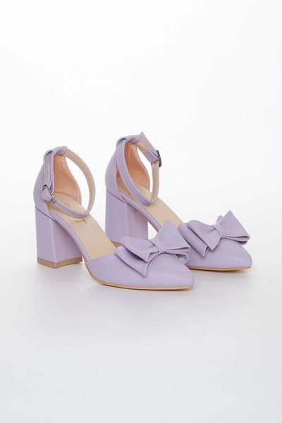 GULT Lilac Women's Summer Shoes - Thick and Low Heels, Bow Tie