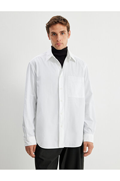 Koton Halbitalienisches Hemd mit Revers, Basic, langärmlig, Baumwollmischung