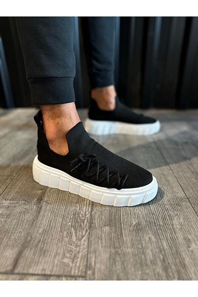K&A High Sole Casual Shoes Black (White Sole)
