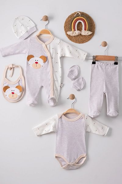 Babydonat Baby Boy Set of 5 - 100% Cotton, Teddy Bear Embroidery and Overalls