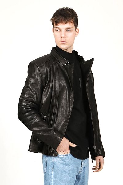 Dericlub Berlin Men's Jumbo Cross Zippered Genuine Leather Coat Black