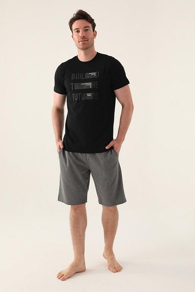 Arnetta 3000 Cotton Men's Black Bermuda - Oversize Short Sleeve Set
