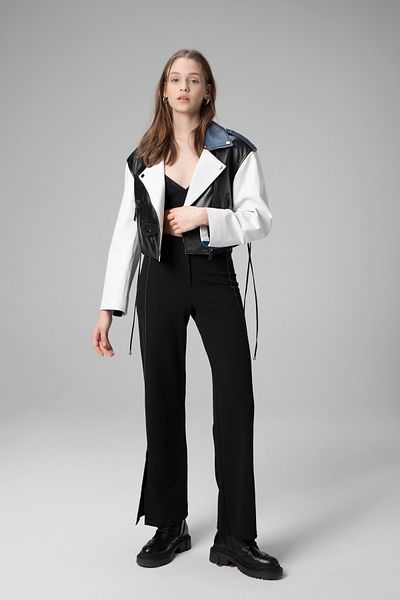Dericlub Wm038A Real Leather Women's Coat Black/Blue