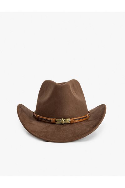 Koton Koton X Zeynep Cushion - Suede Cowboy Hat with Skull Accessory Detail