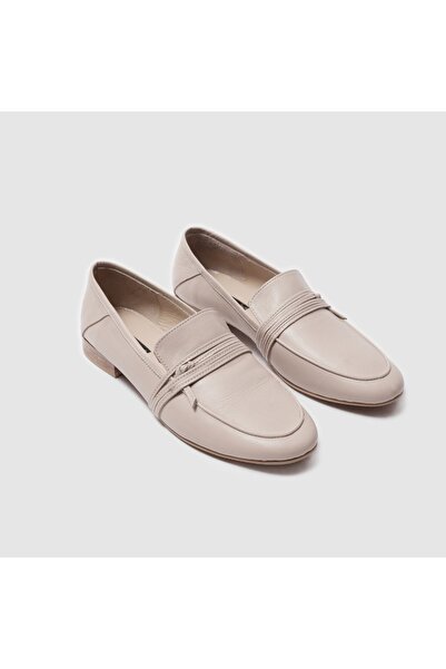 TOGO Ten Bej Hakiki Deri Kadın Loafer Ayakkabı [060108]