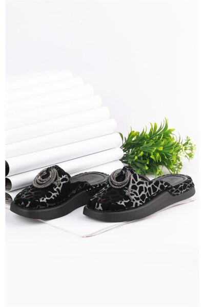 PARİS Papuci de damă cu imprimeu negru până la negru cu detalii de piatră