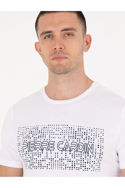 Pierre Cardin Λευκό μπλουζάκι με λεπτή εφαρμογή Pierre Cardin με στάμπα με λαιμόκοψη 50262618-VR013