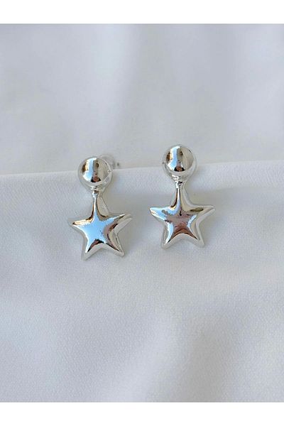 Eylülün Takısı Star Patterned Women's Silver Earrings