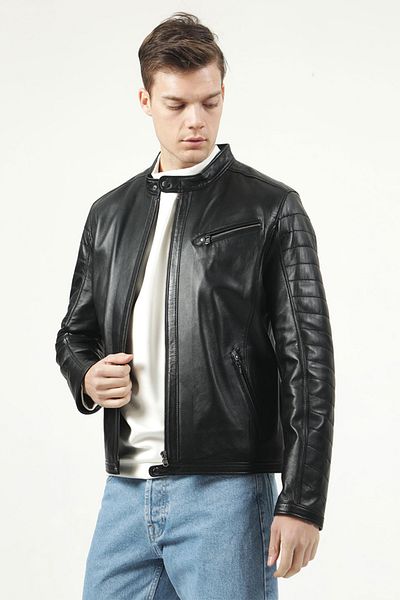 Dericlub Brg Men's Judge Collar Slimfit Genuine Leather Coat Black