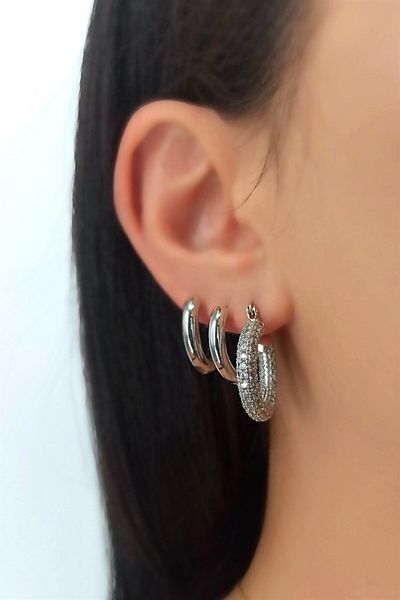 Çlk Accessories مجموعة أقراط حلقية مرصعة بالأحجار مكونة من 3 قطع Trküpe34931
