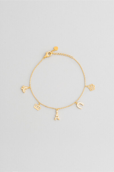 So CHIC... Şans İkonlu 18 Ayar Sarı Altın Kaplama 19 Cm Gümüş Arkadaş Bileklik