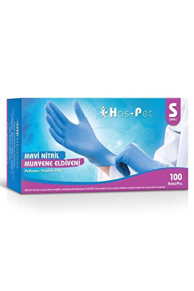 Has-Pet Mavi Nitril Pudrasız Muayene Eldiveni Medium 100'lü