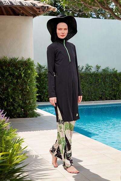 Marina Full Covered Parachute Black Hijab Swimsuit - M2425