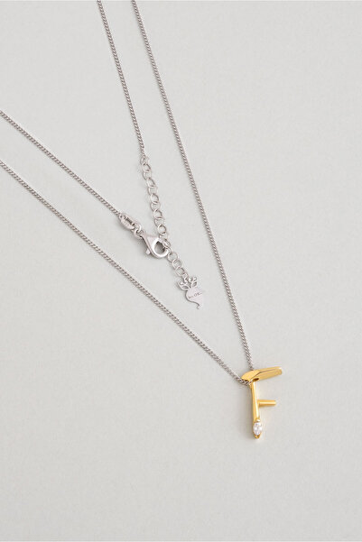 So CHIC... Asimetrik F Harfi 18 Ayar Beyaz ve Sarı Altın Kaplama 45 Cm Gümüş ...