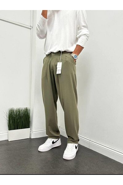 BDRMAN Baggy Khaki Green Color Comfortable Fit Pleated pants