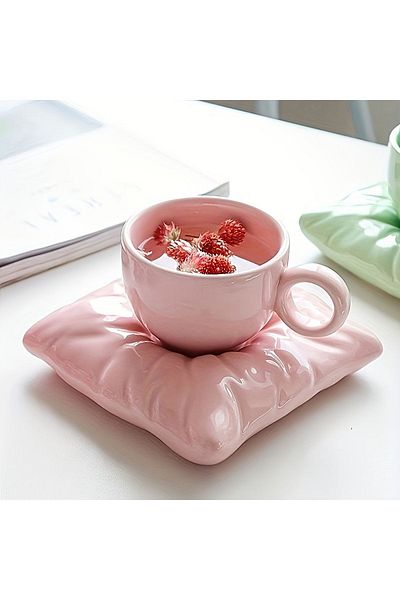 ARVALE Mona 2 Pieces Pillow Model Coffee Cup - Turkish Coffee with Cushion Figure 90 ml