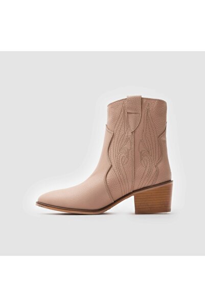 TOGO Nude Bej Hakiki Deri Kadın Western Bot [060082]