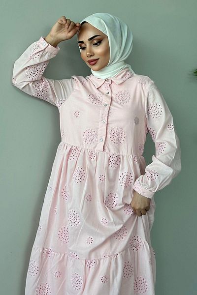 HAZA MODA Pink Guipure Dress