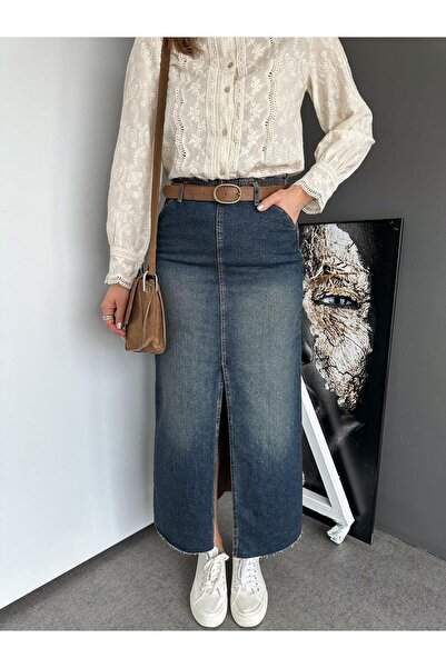 Zerrincan Giyim Eskitme Cepli Maxi Kot Etek