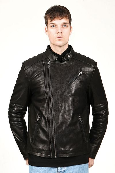 Dericlub Berlin Men's Jumbo Cross Zippered Genuine Leather Coat Black