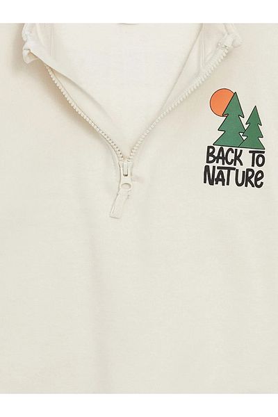 LC Waikiki Lcw Baby Light Beige Stand Collar Printed Long Sleeve Baby Boy Sweatshirt