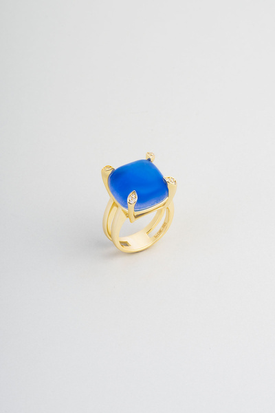 So CHIC... Safir Gecesi 18 Ayar Sarı Altın Kaplama Gümüş Tasarım Yüzük