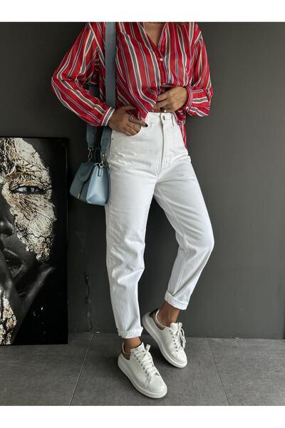 JAXEN BT15152966 Λευκό Γνήσιο Mom Jean