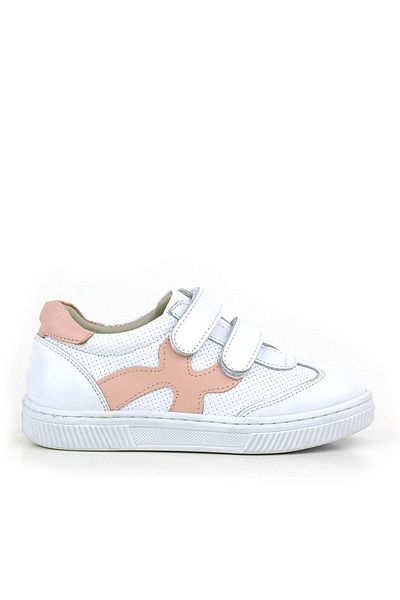 Rakerplus Pantofi sport pentru copii din piele naturală, alb, roz, cu velcro
