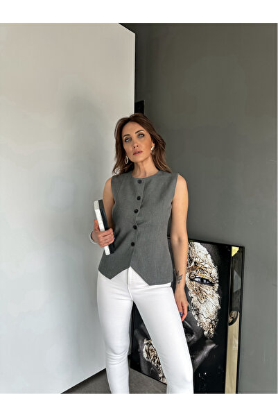 Zerrincan Giyim Gri Asimetrik Premium Yelek