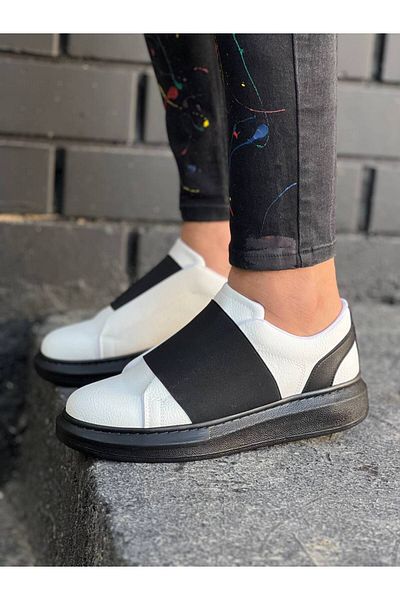 BESKAR KB 040 White Skin Μαύρη ψηλή σόλα με κορδόνια casual ανδρικά παπούτσια