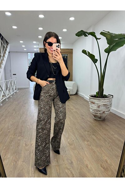 2she Leopar Desen Jean Palazzo Pantolon